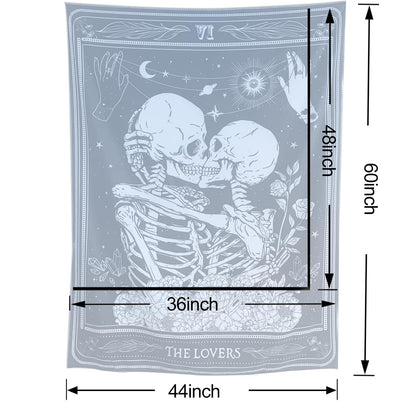 KJHL The Lovers Skull Wall Tapestry Black and White Skeleton Tapestry Gothic Room Decor Witchy Tapestries Aesthetic Wall Hanging for Bedroom Living Room 60" x 44"