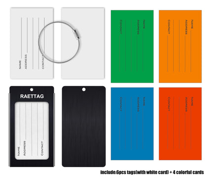 WeBravery Luggage Tags Metal Suitcase Tags Travel Bag ID Identifier Luggage Tag (Black 6-Pack)