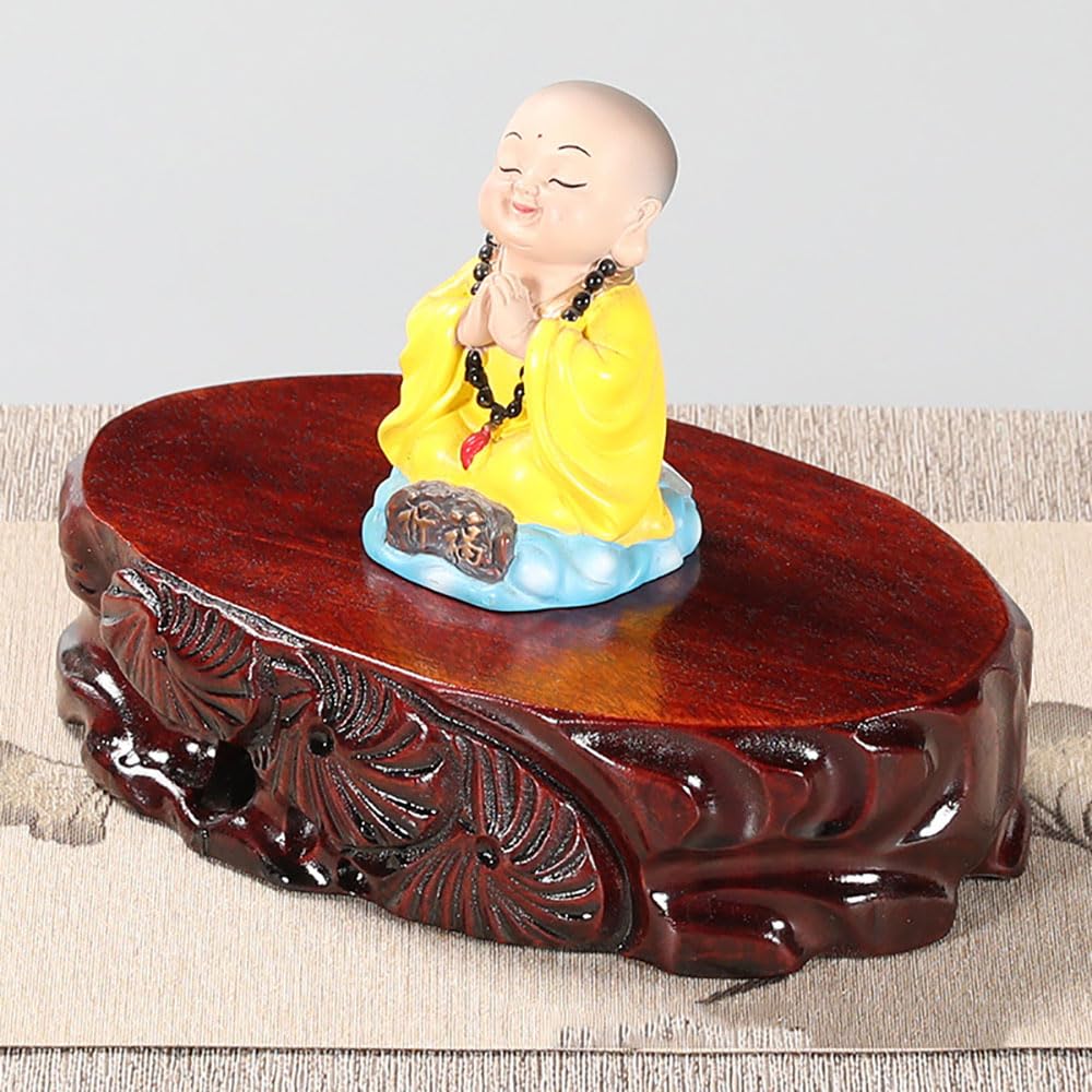 GOLDY&WENDY Solid Wood Carved Stone Buddha Statue Ornament Base Teapot Vase Bonsai Fish Tank Oval Display Stand Pedestal
