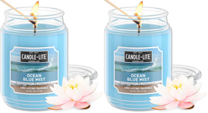 CANDLE-LITE Scented Ocean Blue Mist Fragrance, One 18 oz. Single-Wick Aromatherapy Candle with 110 Hours of Burn Time, Light Color (Individual Box) (Pack of 2)