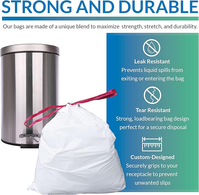 6-10 Gallon Trash Bags Drawstring | 250 Count | 22"x23" | 6, 10 Gallon