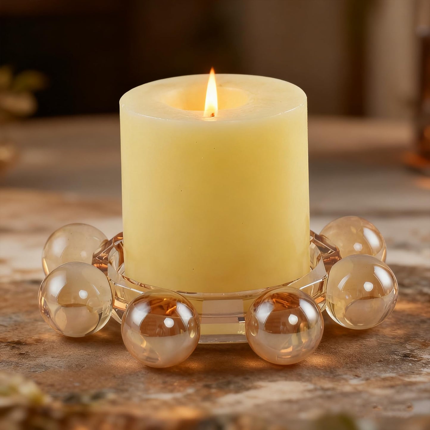 Marvala Crystal Pillar Candle Holder, Chic Smoky Bubble Candle Dish, Decorative Candlestick for Table, Party, Wedding, Holiday, Home Decor
