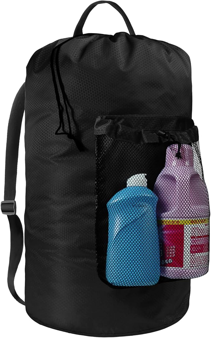 Laundry Bag with Shoulder Straps and Mesh Pocket Laundry Backpack Large