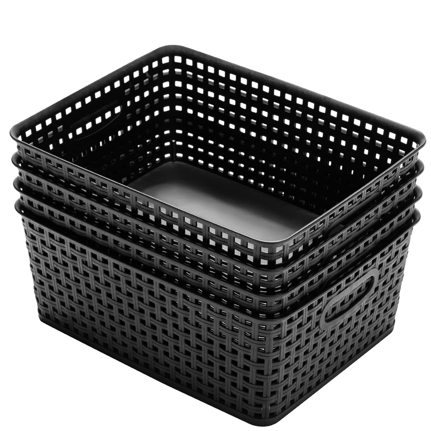Eslite Plastic Storage Baskets for Organizing,11"X8.5"X4.7",Pack of 4 (Black)