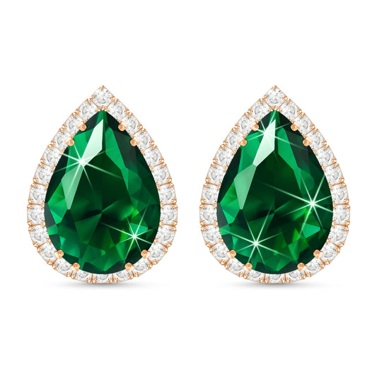 Linawe Emerald Green Imitation Diamond Cubic Zirconia Earrings Studs, Rose Gold Stud Earrings Women, Teardrop Rhinestone Crystal Formal Earring Set, Wedding Bridal Bridesmaid Jewelry