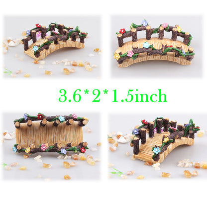 Kai Dream Miniature Fairy Garden Accessories Set, 3 Piece Resin Decorative Landscape Kit with Arch, Bridge and Slide, Floral Garden Ornaments
