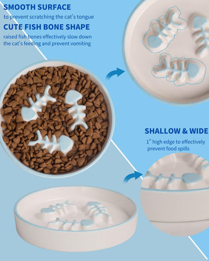 TRUNDISAN Upgrade Whisker-Fatigue-Free Cat Slow Feeder Bowl, Raised Cat Bowl Improved Design, Anti Vomit Promotes Digestion and Prevents Obesity, Durable and Slow Down Your Feline Friend Eating Speed