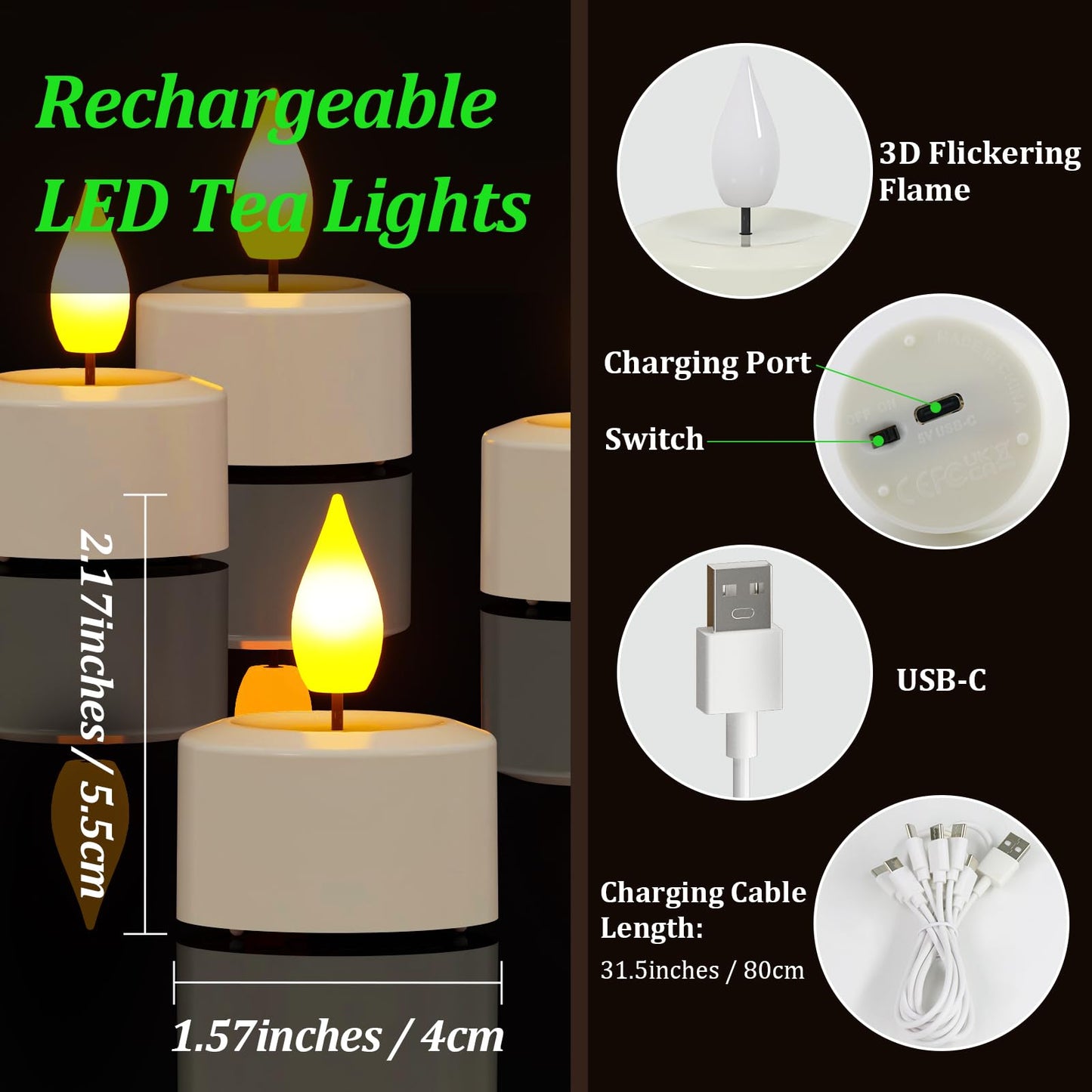 SoulBay Rechargeable Tea Lights, 12pcs Battery LED Flameless Tealight Candles with Remote Control Timer, Candle Light with USB Charging Cables for Home Room Table Halloween Christmas Decorations