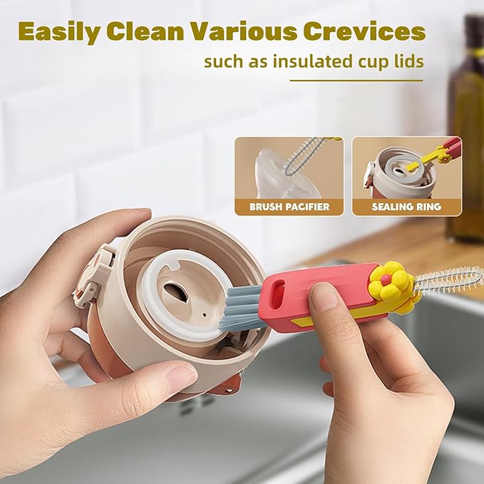 3 in 1 Cup Lid Cleaning Brush, 3 in 1 Multifunctional Cleaning Brush Portable