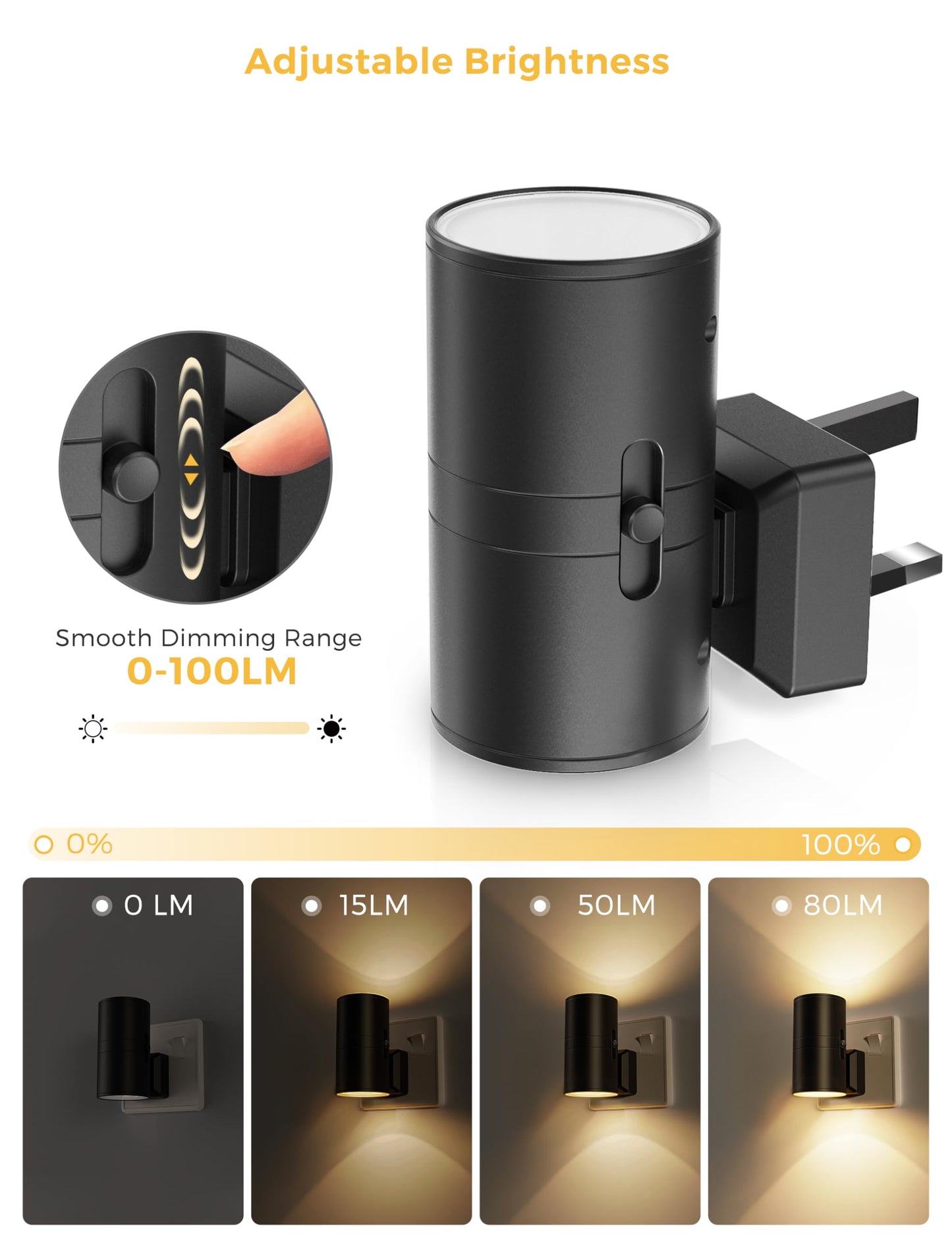 LOHAS-LED Night Light Plug in Wall, Dimmable Night Light with Dusk to Dawn Sensor, [1 Pack] Adjustable Brightness 100LM, Warm White 3000K, Plug in Nightlight for Hallway Bedroom Stair Bathroom Toddler