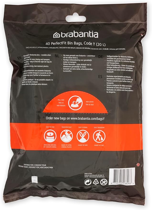 Brabantia PerfectFit Trash Bags Thick Plastic Trash Can Liners