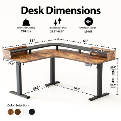 Agilestic L Shaped Standing Desk, Corner Desk with Monitor Shelf, Adjustable Height Gaming Table, Sit Stand Up Table, 63 x 55 Inch Home Office Computer Workstation, Splice Board, Rustic Brown