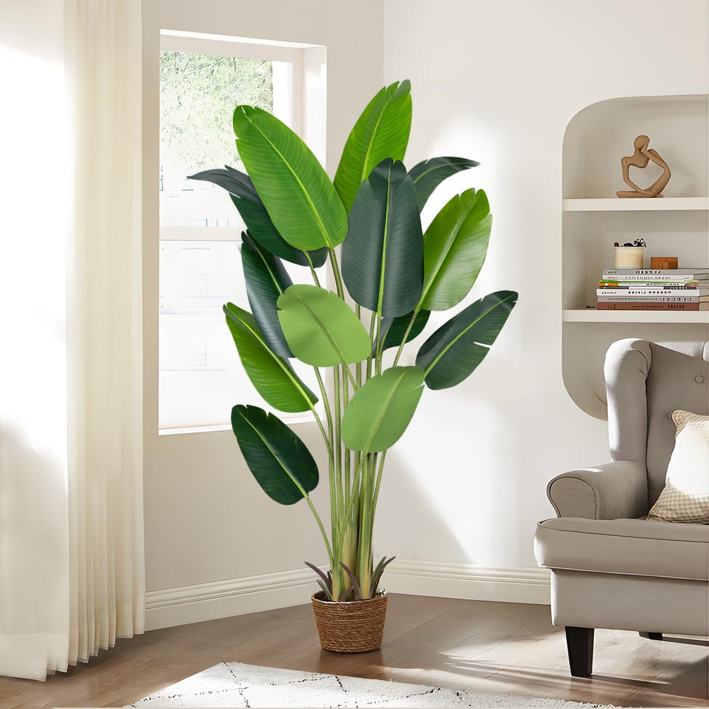 CETRD Artificial Bird of Paradise Plant 6Ft Fake Tropical Palm Tree with 13Trunks Faux Banana Leaf Trees in Pot for Home Indoor Outdoor Office Modern Decor Housewarming Gift