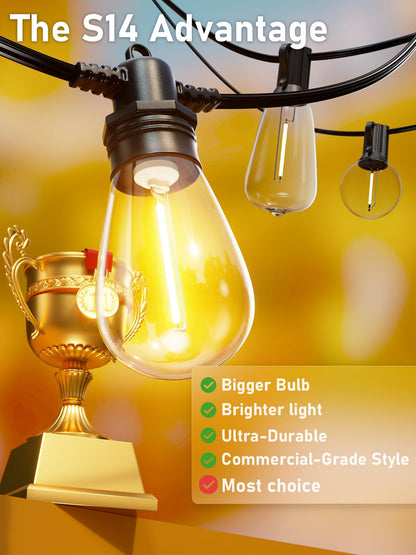 Jerritte 60FT LED Outdoor String Lights with 16+1 Edison Shatterproof IP65 Waterproof Bulbs, 2700K Dimmable Commercial Grade Patio Lights for Garden, Porch, Deck Decor