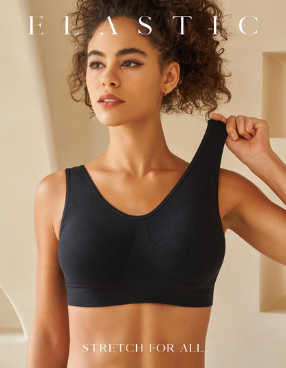 SIMIYA Super Comfort Bra, Womens Sports Bras Removable Pads Plus Size Sleep Bras for Girls in Yoga Bralette Leisure Stretch Crop Tops Vest (XL, 2 Pack Black+White)