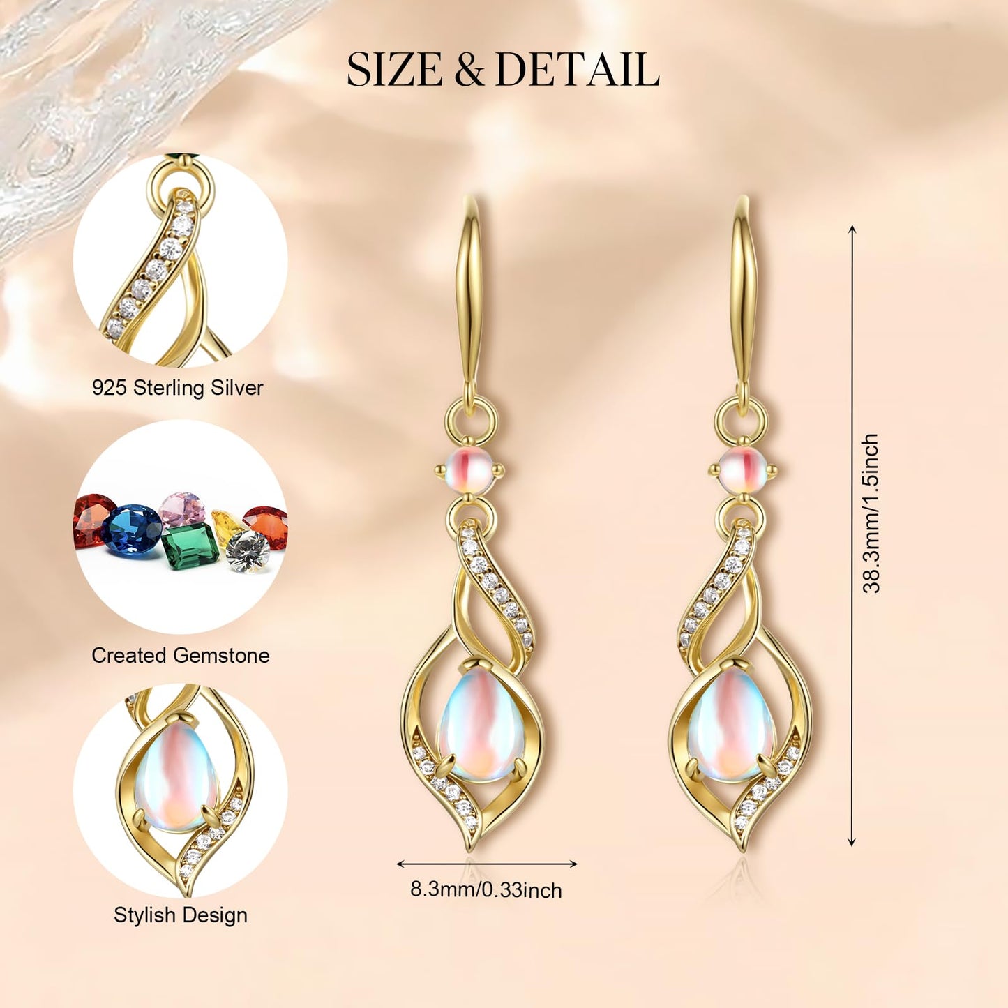 FANCIME 14K Gold Plated June Birthstone Dangle Earrings for Women Teardrop Moonstone Earrings S925 Sterling Silver infinity Love Birthday Gifts for Mom Women