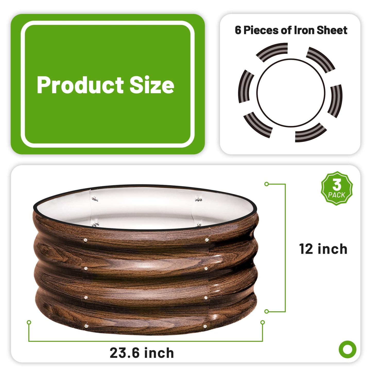 SnugNiture 2x2x1ft Round Galvanized Raised Garden Bed Kit Outdoor, Metal Planter Box for Planting Plants Vegetables, Brown