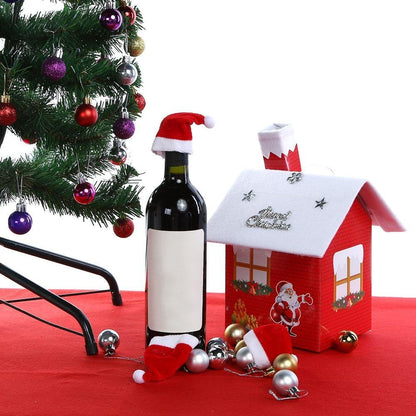 ONEYIM 10pcs Mini Santa Hat Wine Bottles Cover Home Christmas Decor