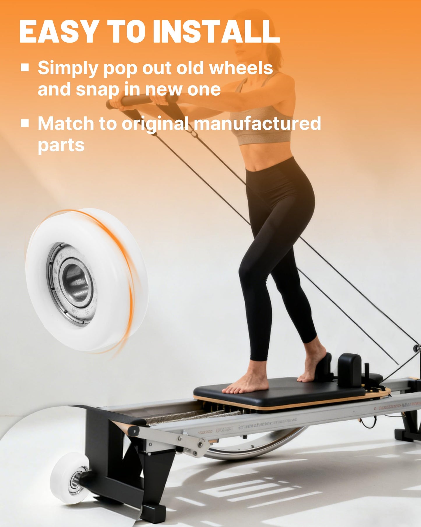 4Pcs Upgraded Roller Wheels for Aero Pilates Reformer, Smooth & Quiet, Wear-Resistant, Pilates Reformer Accessories, Replacement Parts for Aero Pilates Machine, White