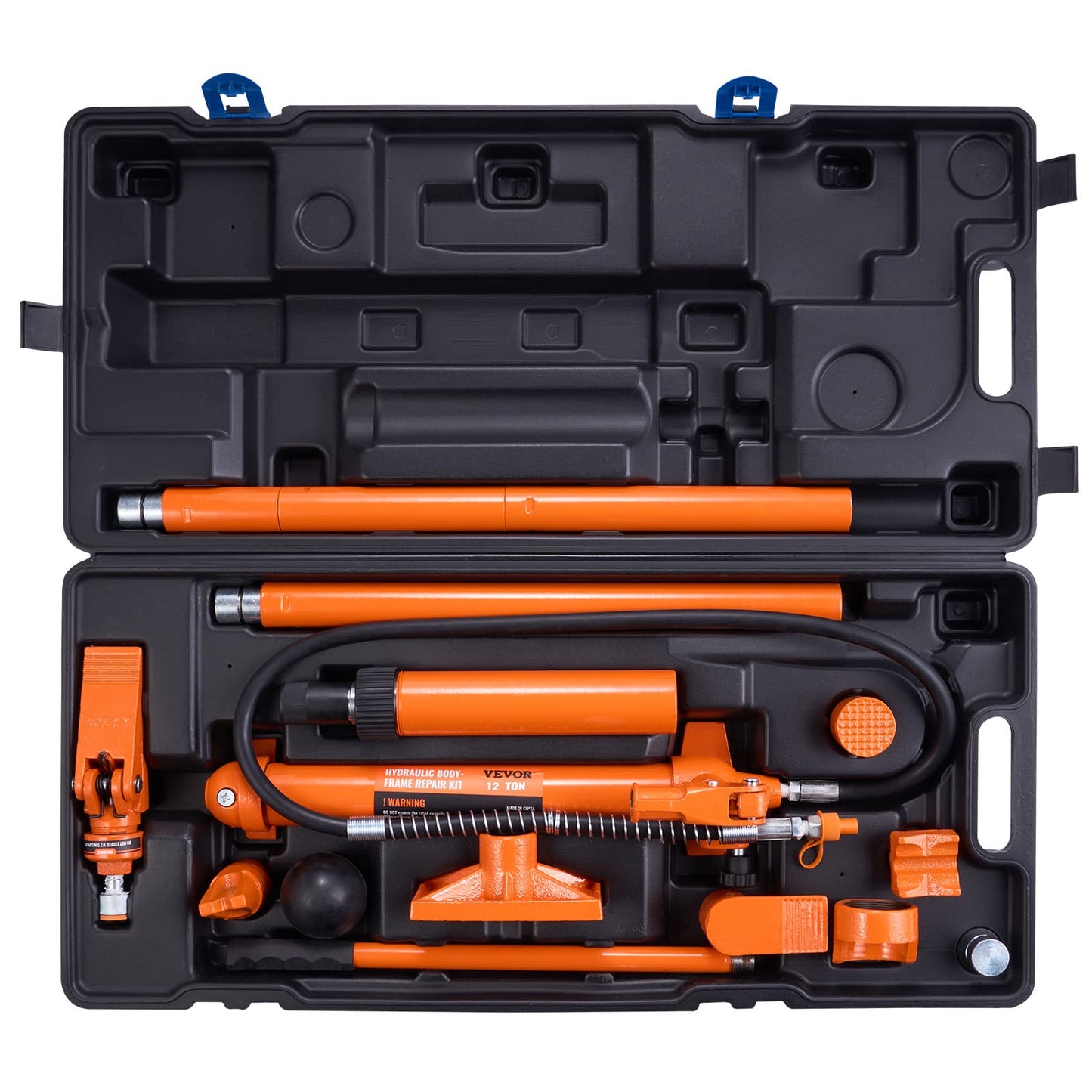 VEVOR 12 Ton Porta Power Kit, Hydraulic Ram with Pump with 4.6 ft/1.4 m Oil Hose, Portable Hydraulic Jack with Storage Case for Automotive, Garage, Farm, Mechanic (26455 LBS)