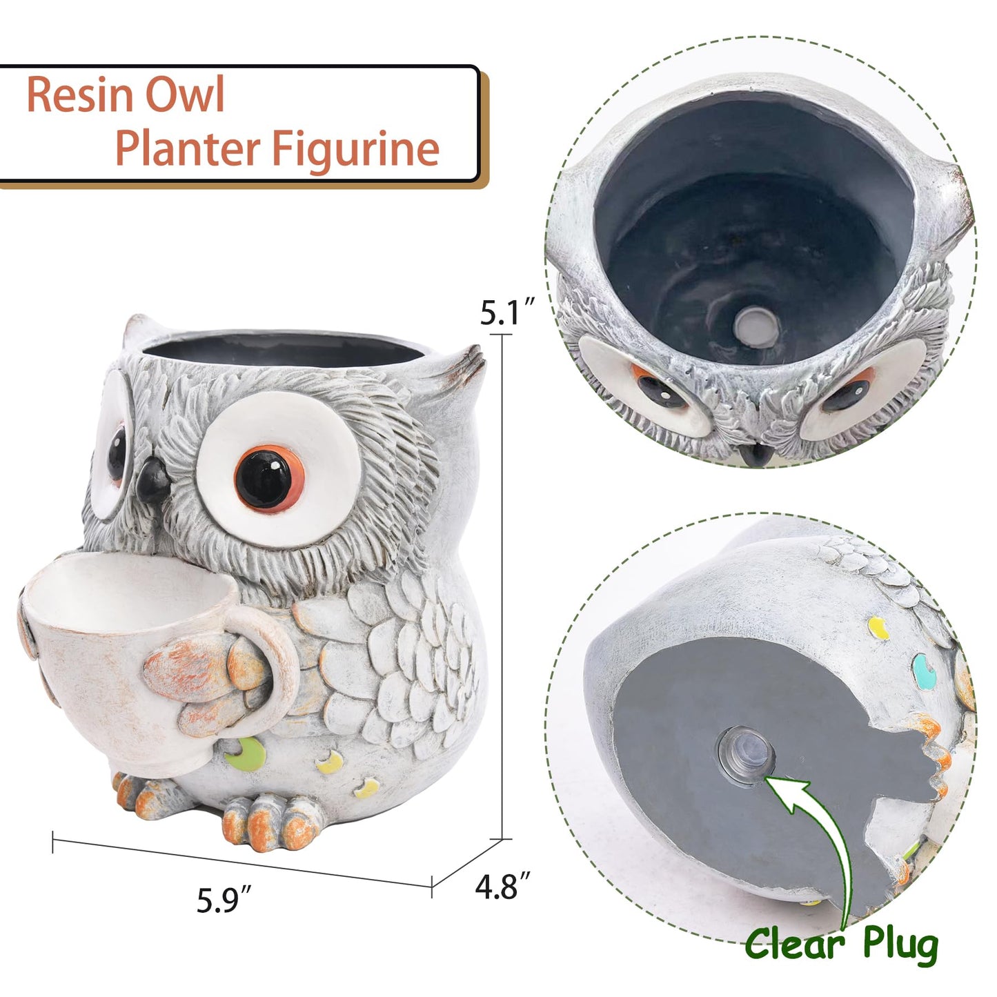 Saysmile Unique Owl Plant Pots Indoor, Cute Small Succulent Pots with Drainage Hole, Watering Owl Planters for Indoor Outdoor Plants, Resin Flower Pot for String of Pearls, Gift Ideas for Mother
