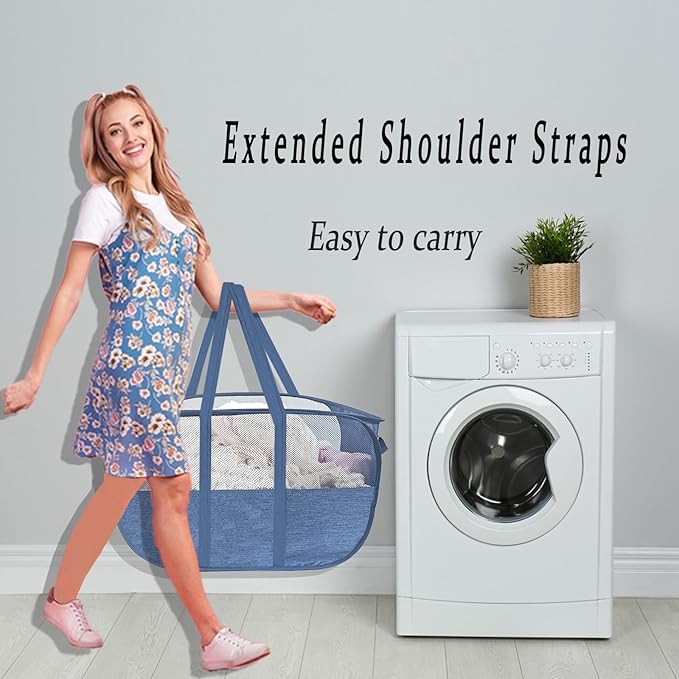 Extra Large Mesh Pop Up Laundry Hamper, 100L Collapsible Laundry Basket