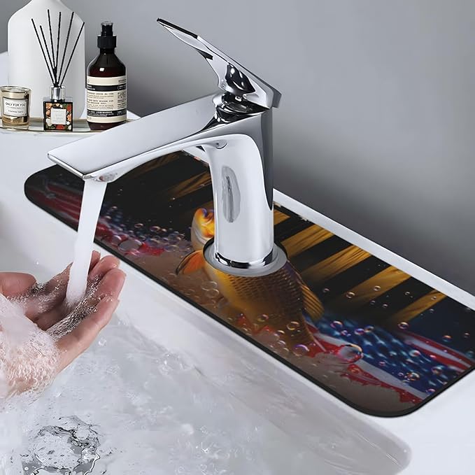 Wood American Flag Fish Kitchen sink faucet pad, strong water absorption