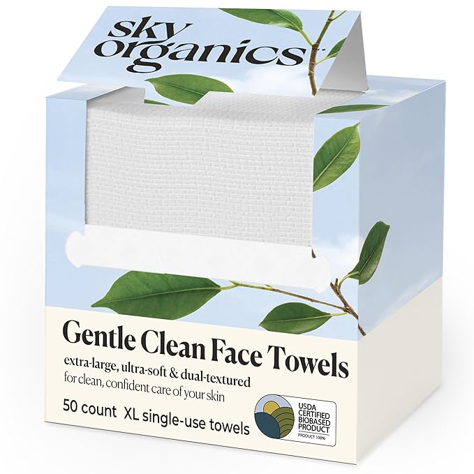 Sky Organics - Gentle Clean Face Towels - 50 XL Single-Use Face Wipes - Ultra