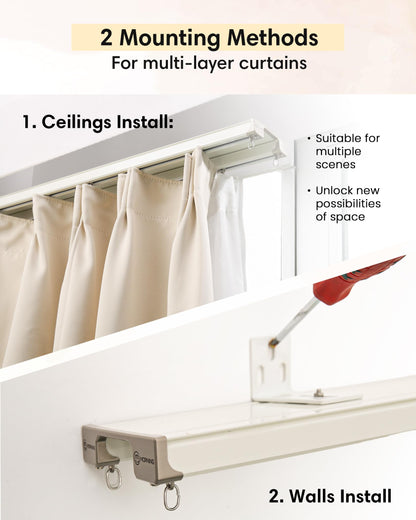 Ezcasch Ceiling Curtain Track Set - Dual Track Ceiling & Wall Mount 10ft-12ft, Heavy-Duty Double Track Rails with Silent Slides, Room Divider Double Track System, Includes Hooks/Clips/Brackets, White