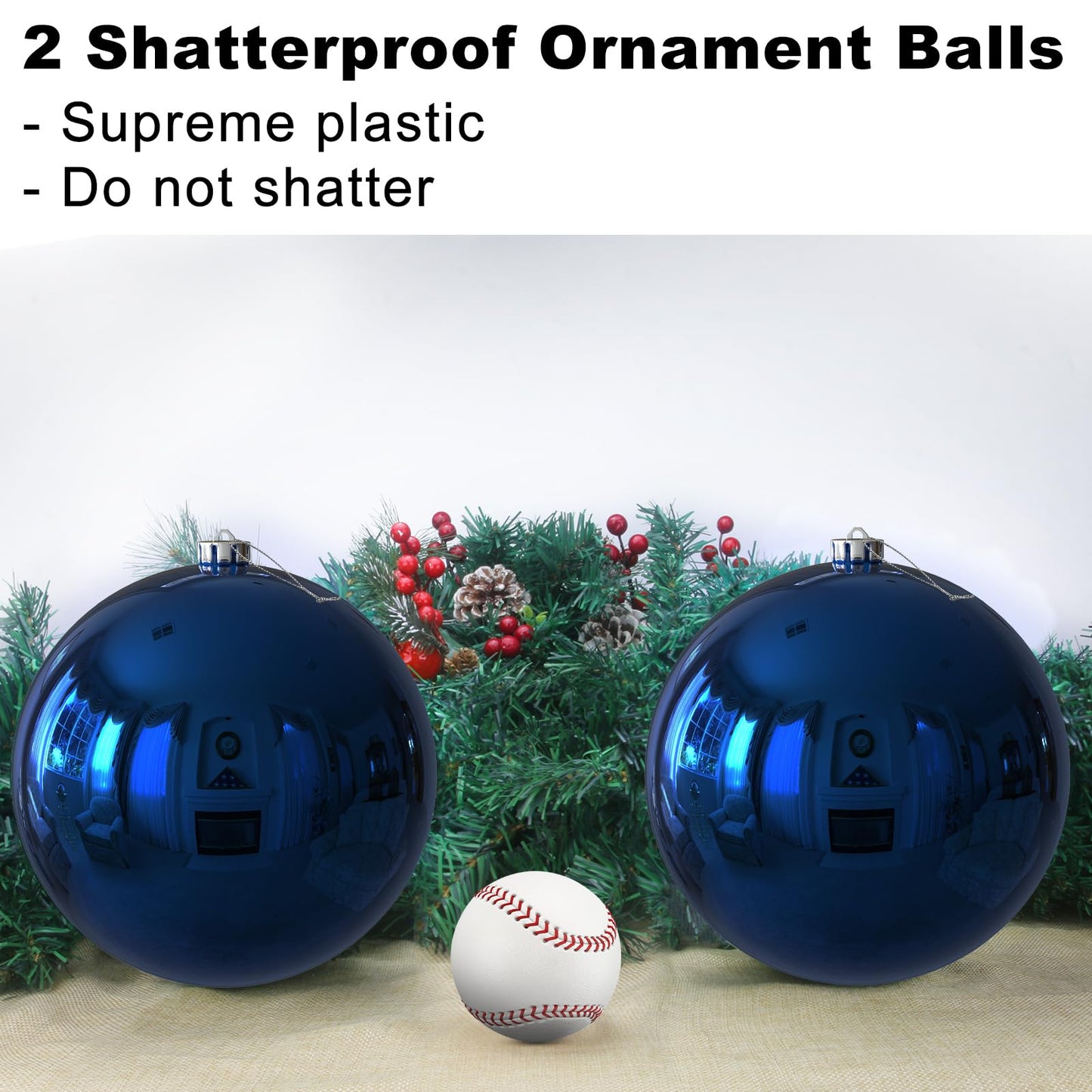 Navy Blue 8.0" Extra Large Christmas Balls Ornaments - Christmas Tree Decorations Shatterproof Shiny Hanging Balls for Birthday Holiday Wedding Decorations Set of 2pcs