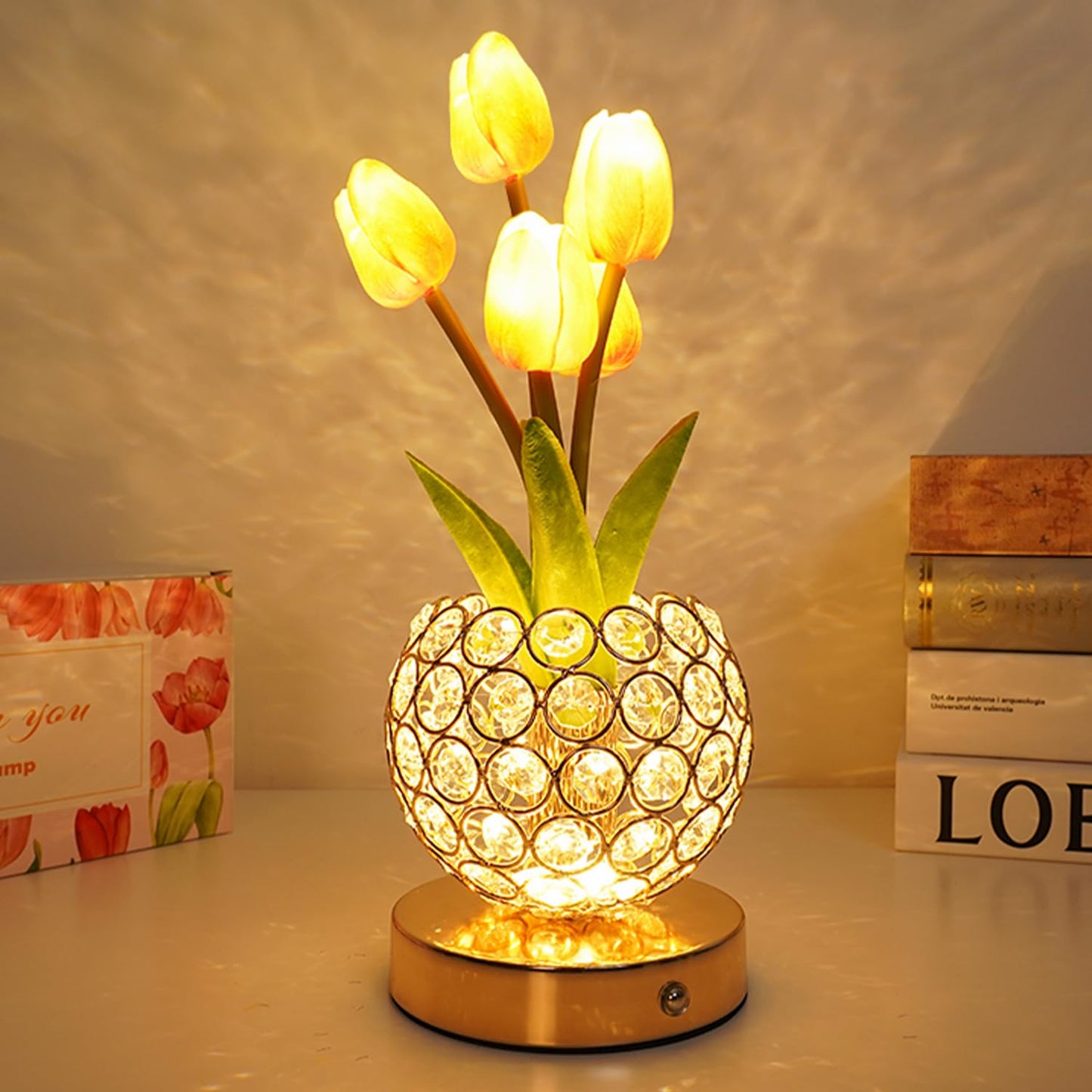 Komothala Tulip Flower Lamp,4000mAh Rechargeable Cordless Lamp with 3-Colour Stepless Dimming,Touch Control Cordless Table Lamp Night-Light for Home Decor,Unique Birthday Gifts for Women