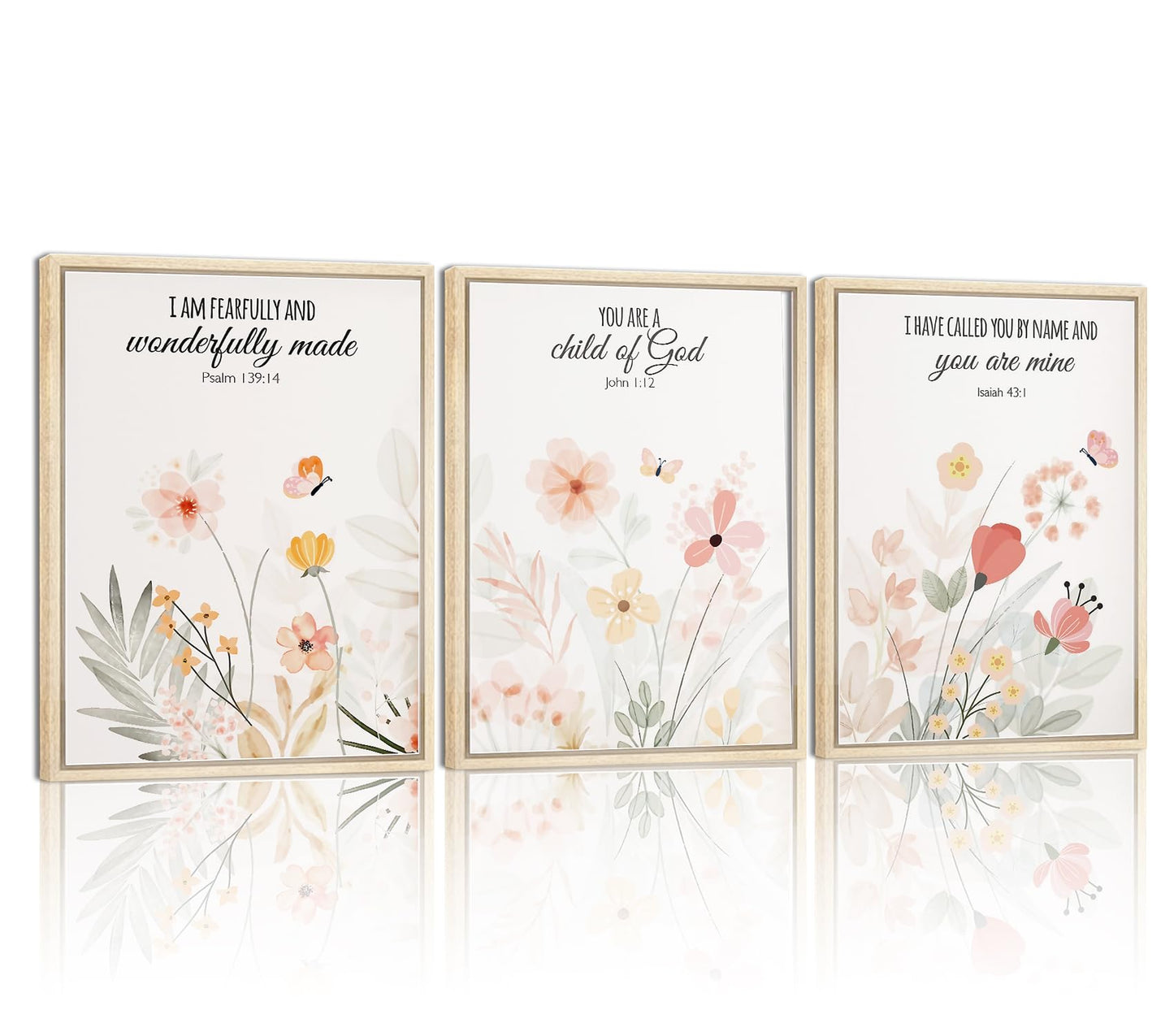 3pcs Framed Floral Wall Art Pieces, Christian Art, Bohemian Wall Decorations, Inspirational Bible Verse Canvas Paintings, Wildflower Patterns, For A Girl'S Room And Living Room, 12x16 Inch