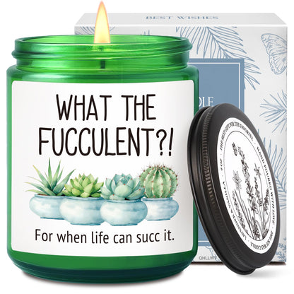 QHLLWT What The F ucculent Candle Gift for Women Men Plant Lovers, Funny Cool Birthday Christmas Gifts for Best Friends Her Him Girlfriend Sister Wife Bestie, Cheer up Lavender & Vanilla candle-48