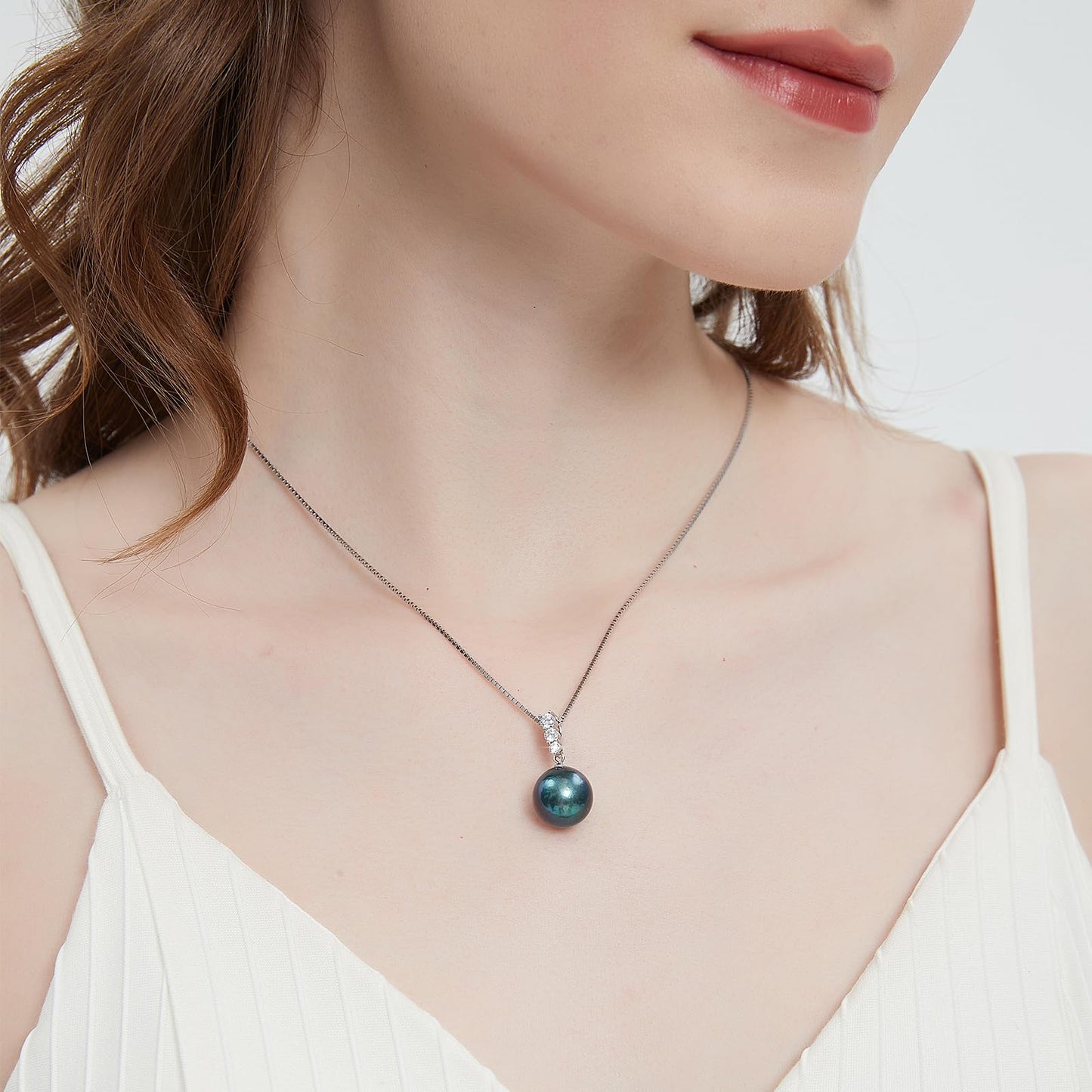 YAMI Black Tahitian Pearl Necklace and Earrings Set, Saltwater Cultured Pearl, 925 Sterling Silver Necklace, Elegant and Luxurious Jewelry Gift for Women for Anniversaries, Birthdays, and Mother's Day