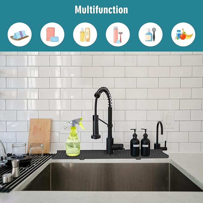 30 Inch Longer Faucet Mat for Kitchen Sink, Silicone Sink Faucet Mat Splash