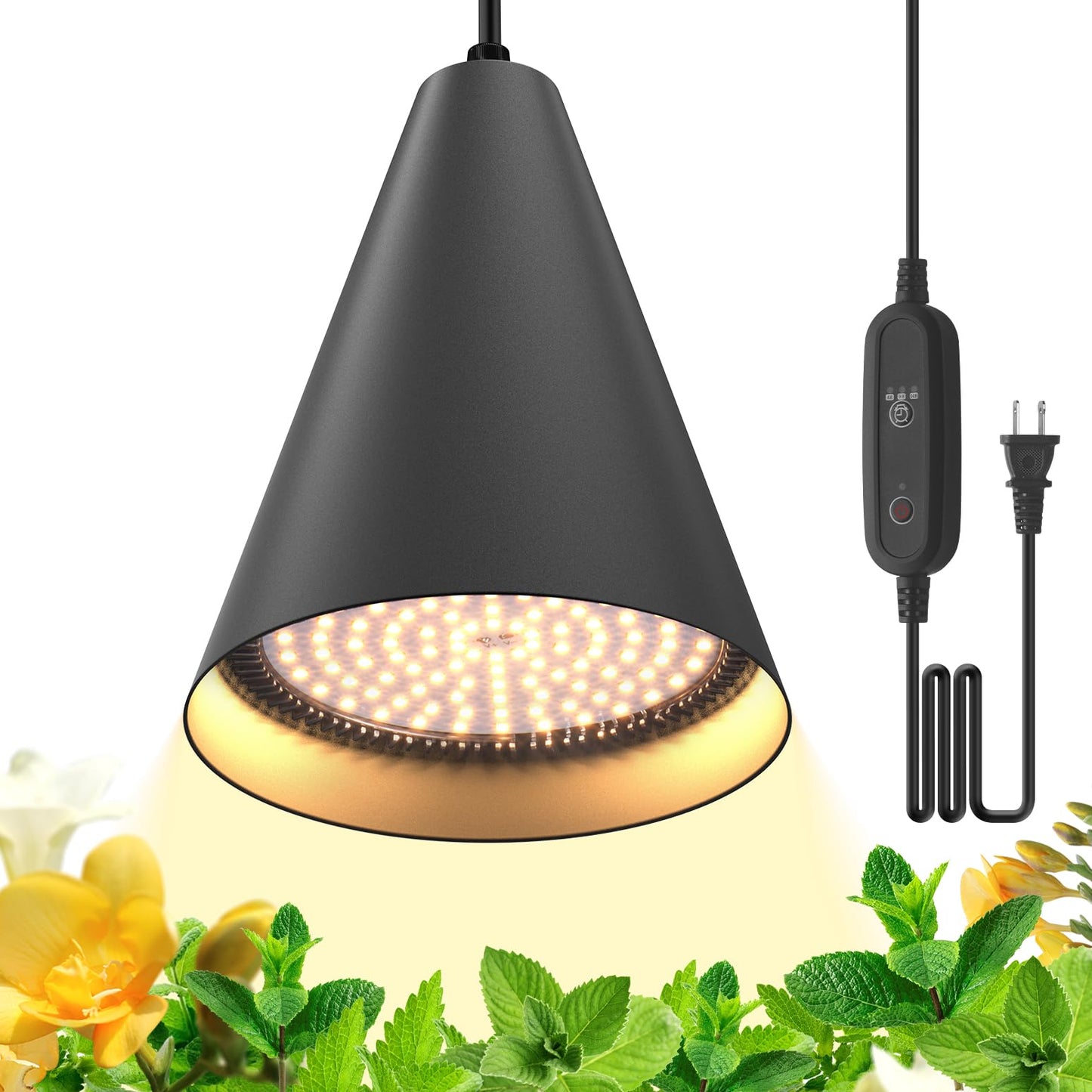Bstrip Hanging Grow Lights for Indoor Plants, 25W Full Spectrum Hanging Plant Light with Timer &16.4FT Power Cord, 3000K Black Pendant Grow Light for Indoor Plant,Tall Plant Garden, Flowers,Greenhouse