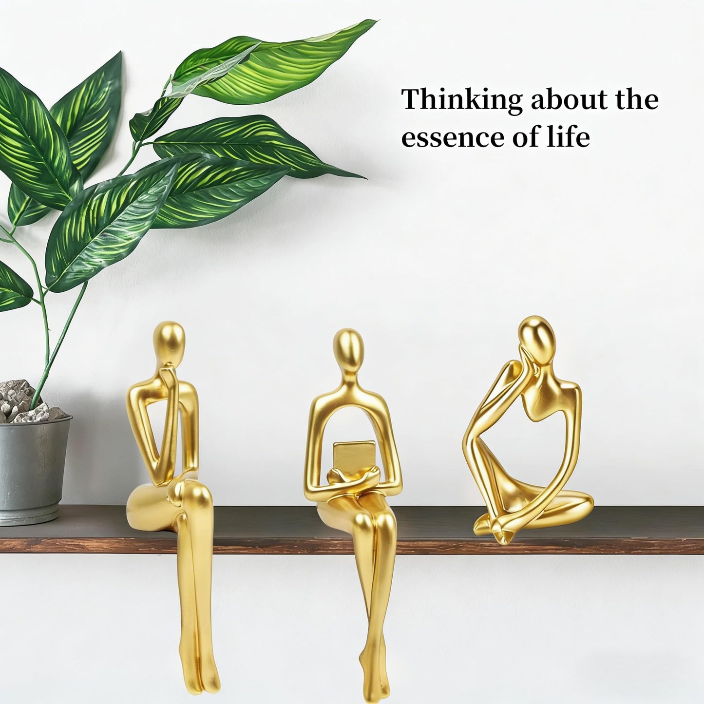 Prettidecor Gold Home Decor Thinker Statue Accents, Set of 3 Thinker Sculptures Office Decor Modern Abstract Resin Decoration on Shelf Table Desk for Living Room Office Bedroom (Gold, Large)