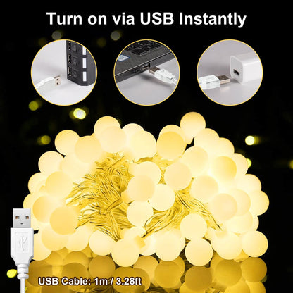 Bigzom USB Indoor Fairy Lights, 7m 40LED Spherical Fairy Lights, 5V Warm White Lights for Bedroom, Balcony, Parties, Christmas Decoration