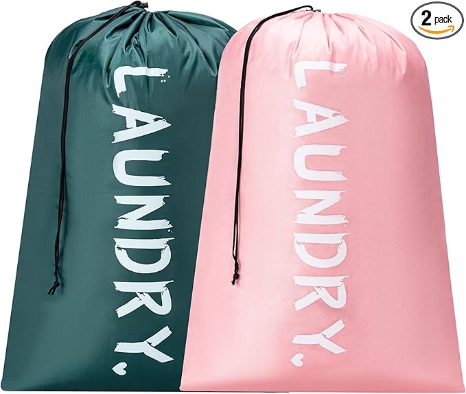 2 Pack 28" x 40"Travel Laundry Bag, Machine Washable Dirty Clothes Organizer