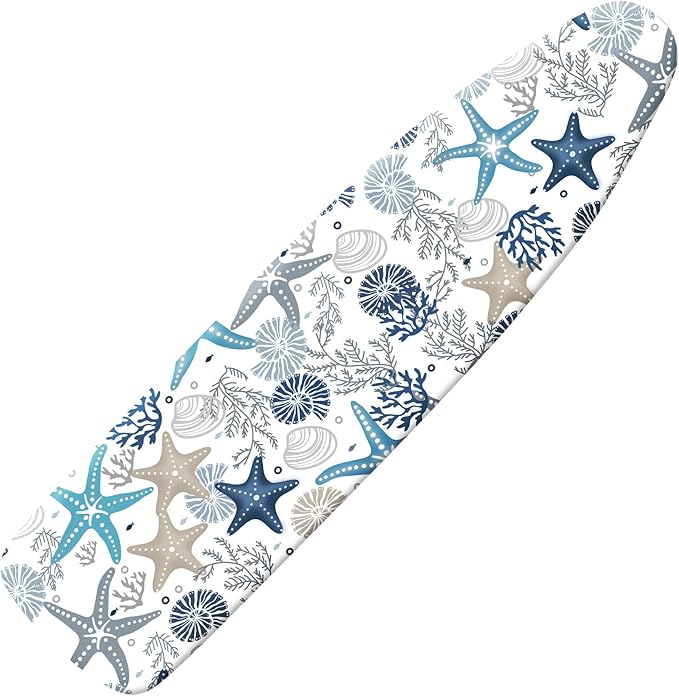 Extra Thick Ironing Board Cover and Pad, Coral Starfish Coastal 15x54 Ironing