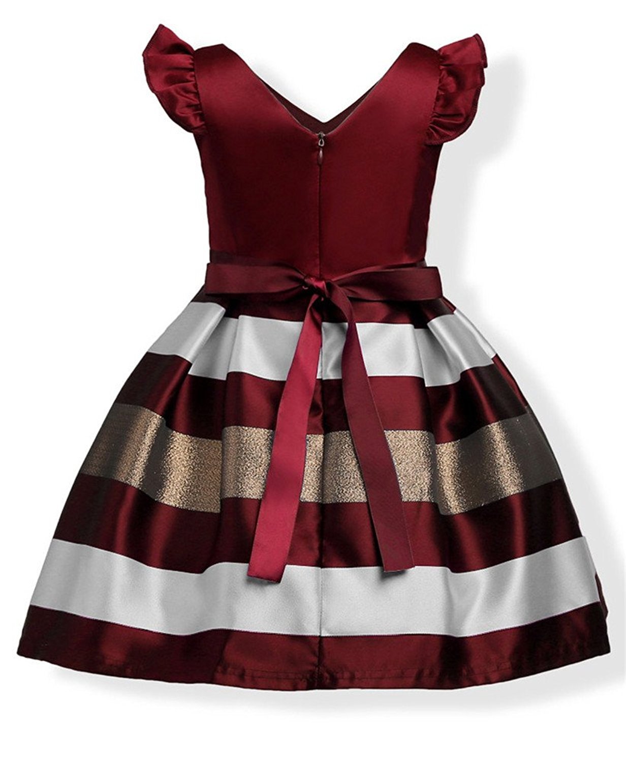 NSSMWTTC Toddler Girls Christmas Dresses Frocks Hallowmas Striped Wedding Pageant Easter Dresses (Wine,100)