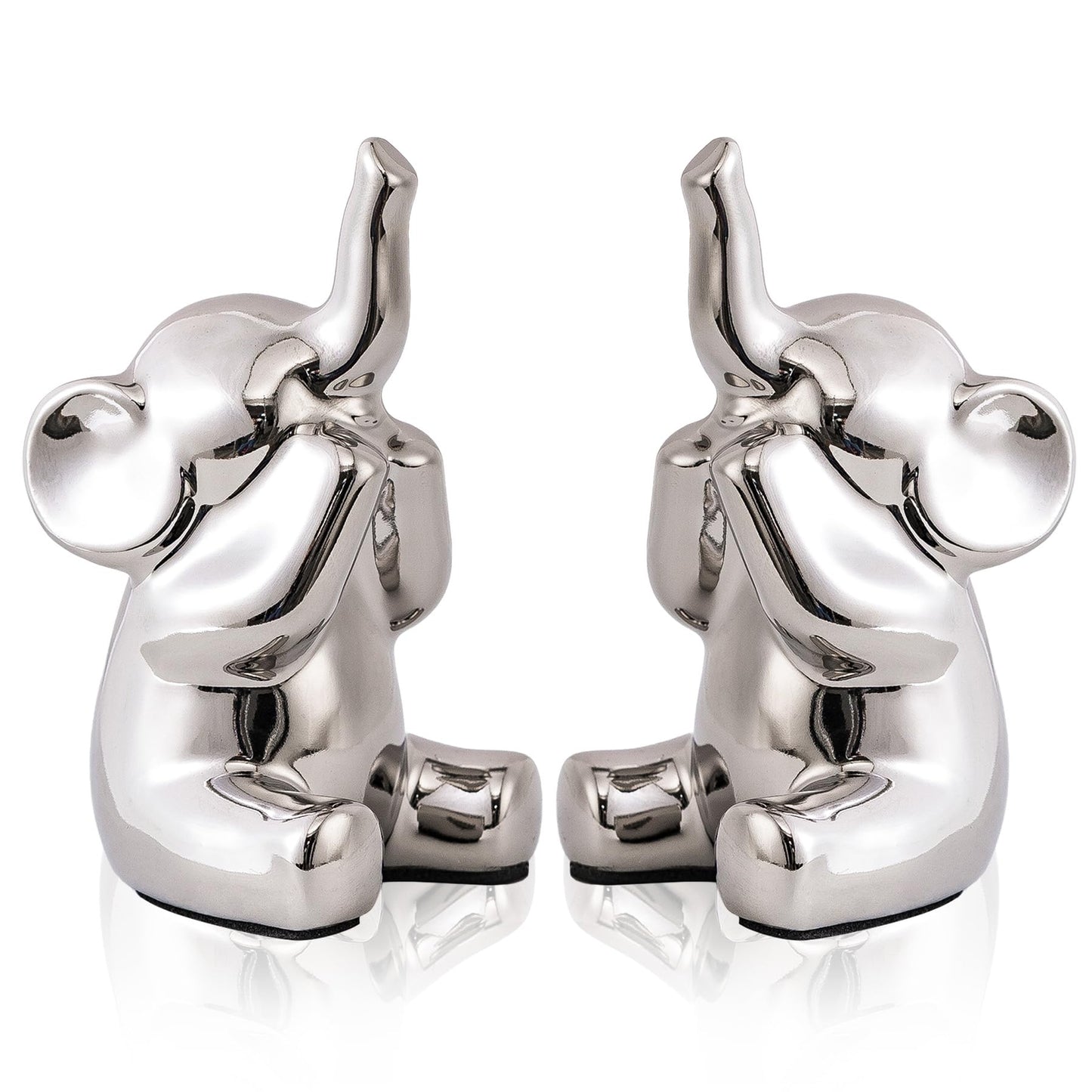 SURE YUESI Pair of Small Silver Elephant Figurines, Modern Boho Decorative Statues, Lucky Elephant Home Decor for Living Room, Bedroom, Office Desk & Shelf