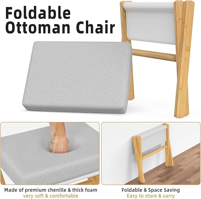 BAMBOOHOMIE Foldable Foot Stool Ottoman, Modern Foot Rest