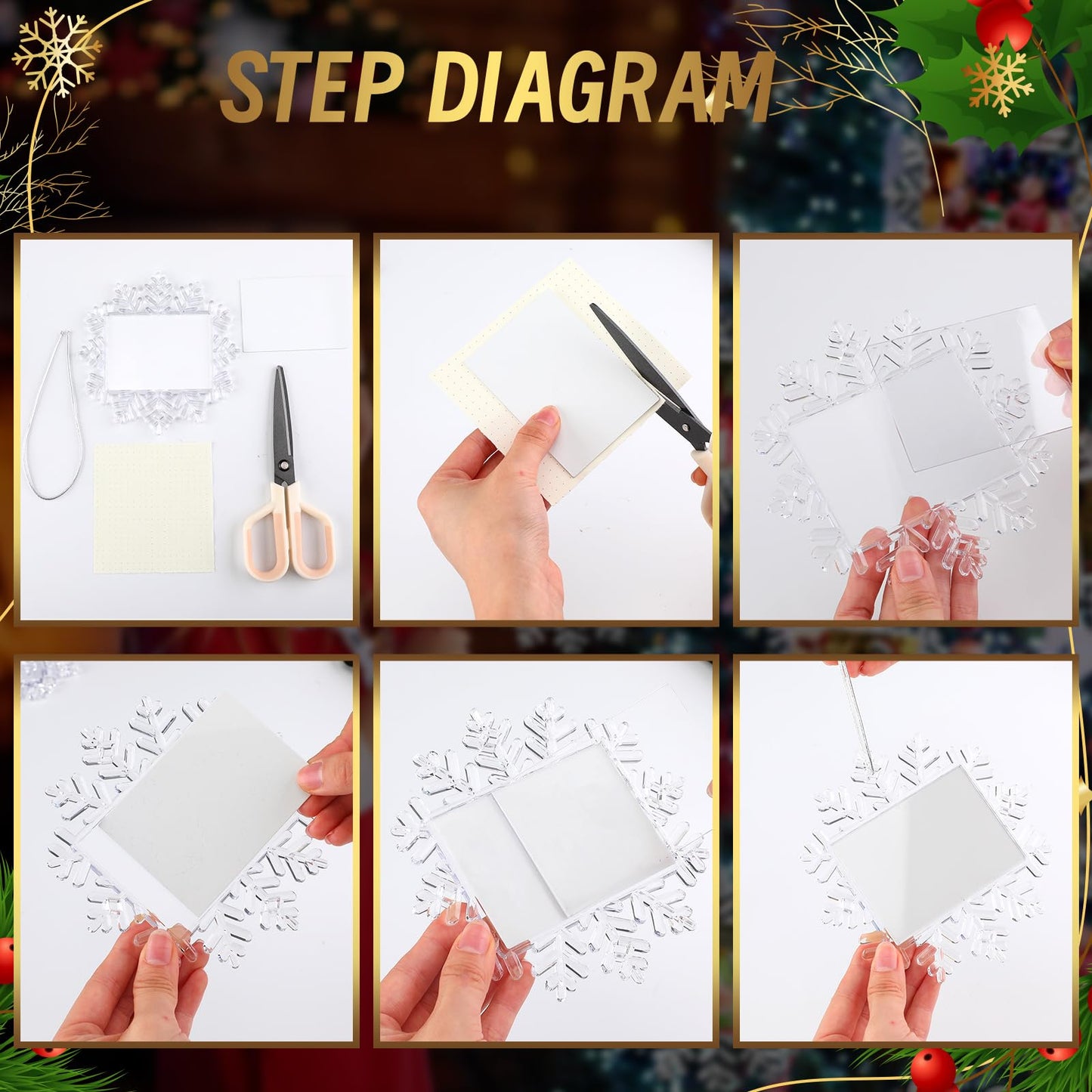 Yookeer 9 Pcs Christmas Snowflake Hanging Photo Frame Snowflake Ornaments Xmas Picture Ornaments Christmas Acrylic Photo Decorations Picture Frame for Xmas Tree (Classic)