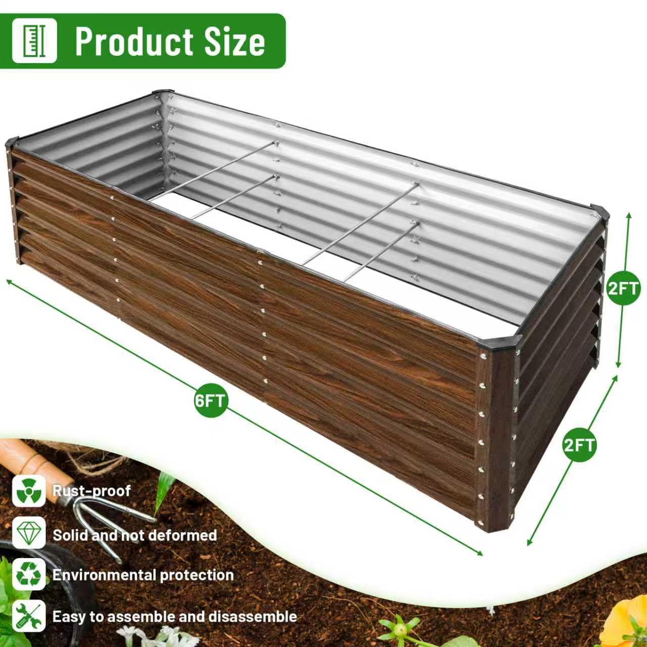 SnugNiture 2-Pack 6x2x2FT Galvanized Raised Garden Bed Kit, Metal Planter Box for Planting Plants Vegetables, Brown