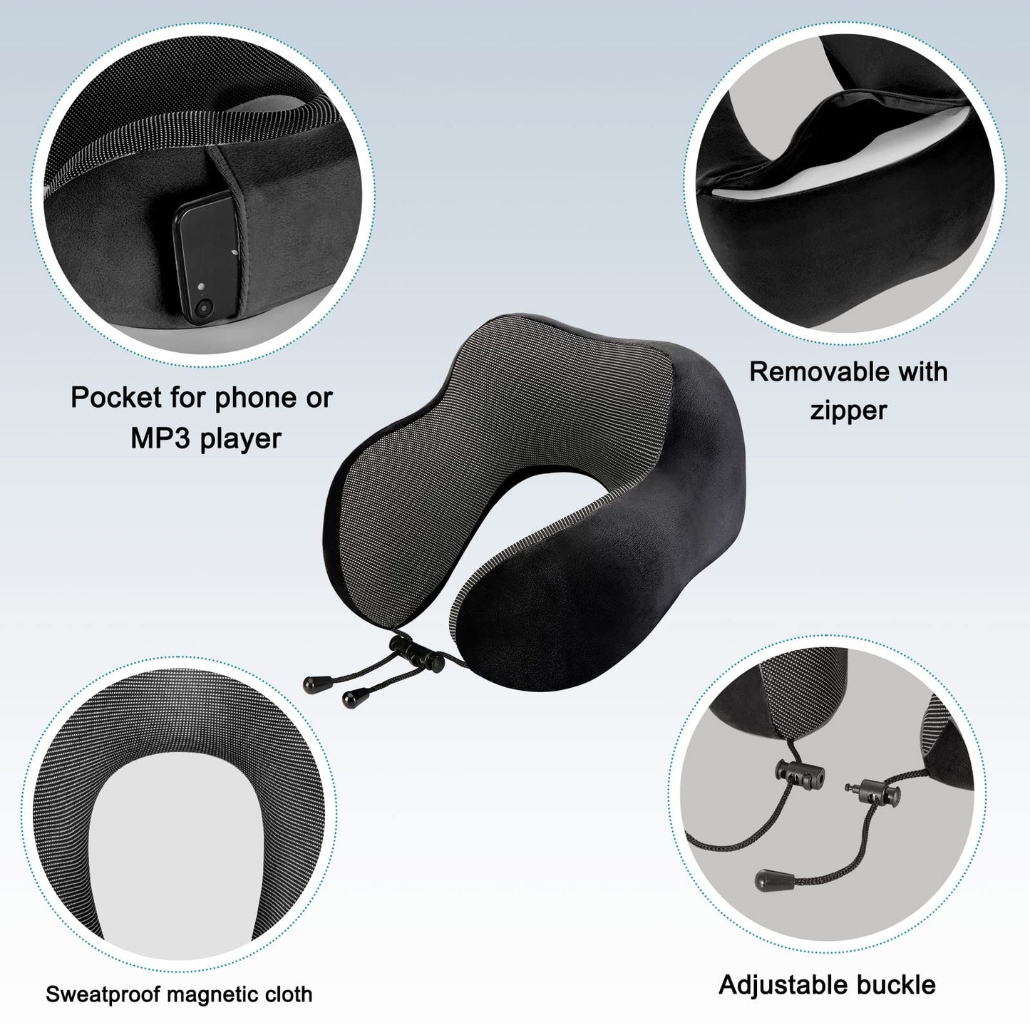 Eono Neck Pillow Memory Foam, Travel Pillow for Neck, Comfortable Neck and Head Support Pillow for Plane Cars Trains Office, Soft Flight Travel Cushion for Sleeping