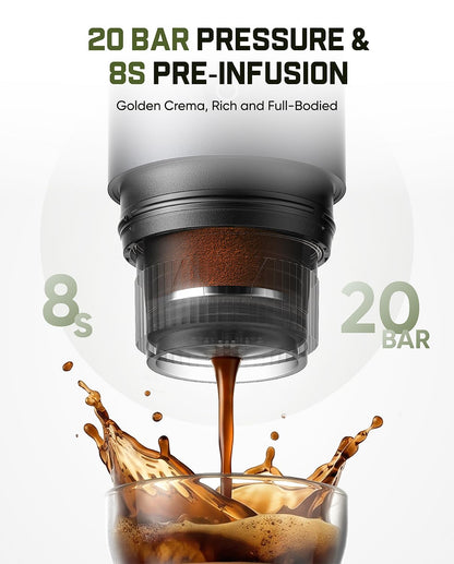 Fanttik Cafein 11 Portable Coffee Machine, Self-Heating Electric Espresso Machine with USB-C, 20 Bar Coffee Maker for Travel, Hiking, Gym and Office, Ideal for Dad