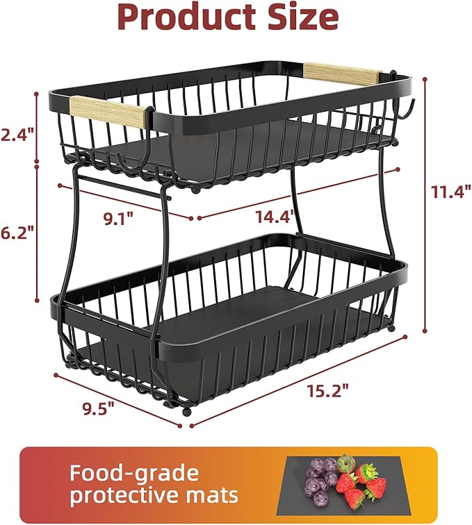 2 Tier Large Fruit Basket for Kitchen Counter