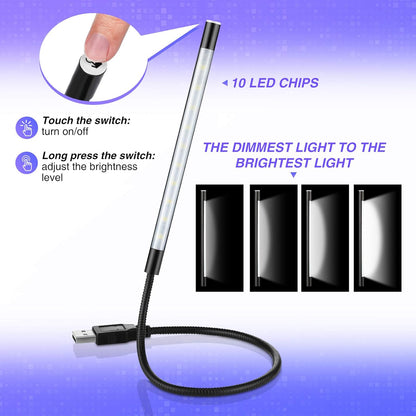 Mudder 2 Pieces USB LED Light for Laptop Keyboard Light Gooseneck Computer Lamp Flexible Stick Dimmable LED Lamp Touch Switch for Reading Book(Black, Silver)