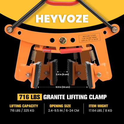 HEYVOZE 716 lbs Granite Slab Lifting Clamp, 2.4-9.5 in Opening X-Type Stone Lifting Clamp, Durable Design for Granite, Marble, and Concrete Handling